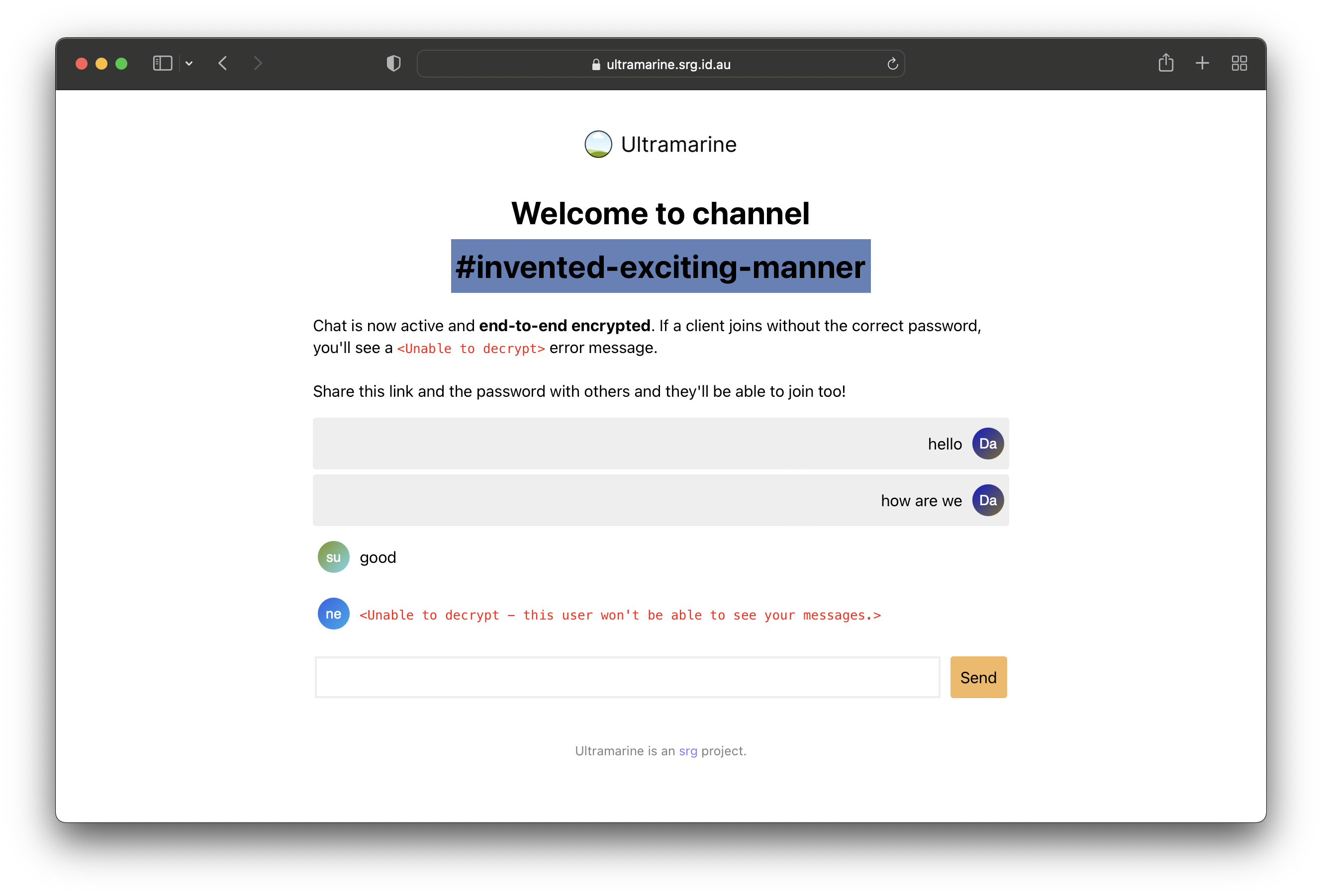 Ultramarine chat application interface.