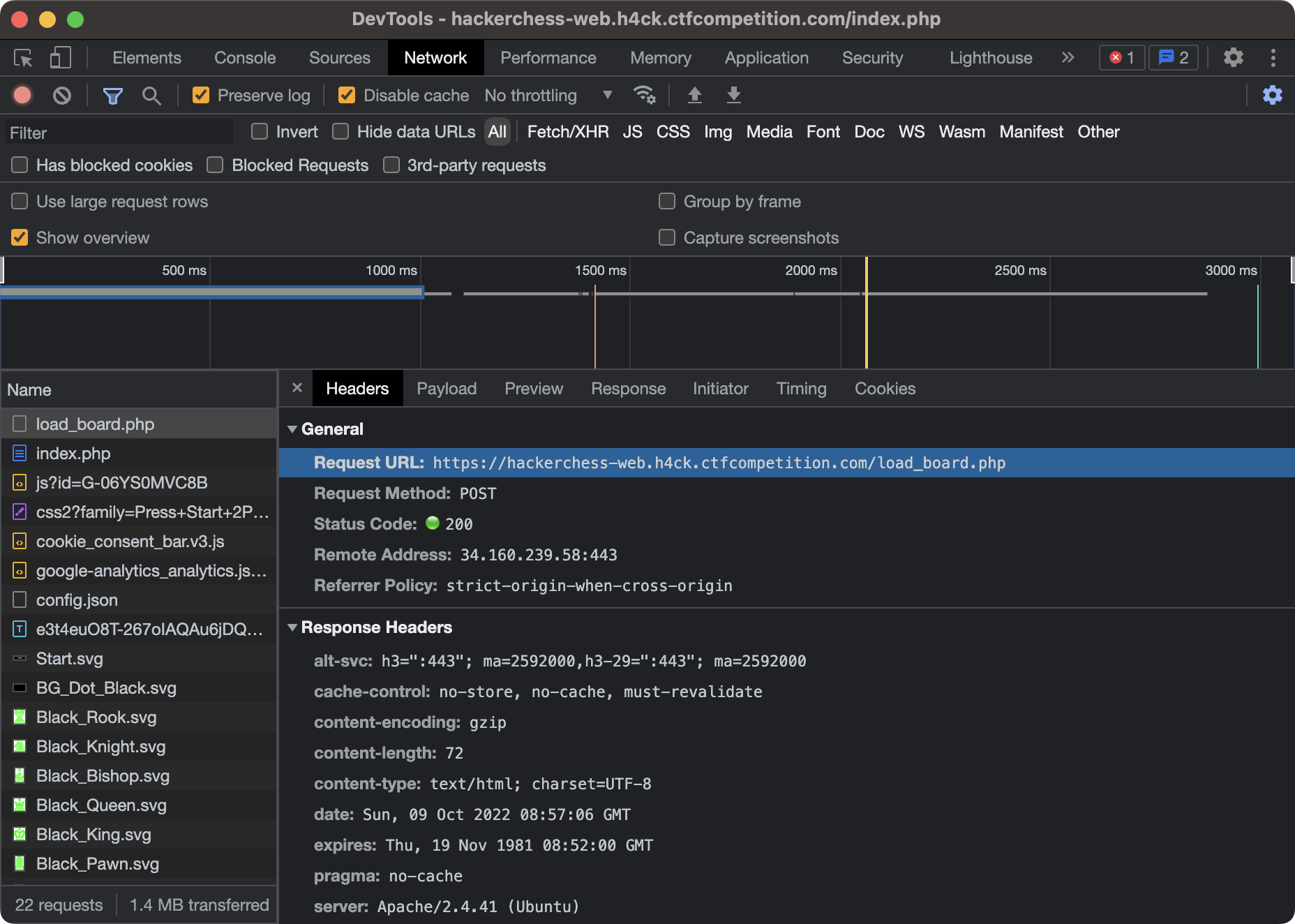 The network tab of the developer console.