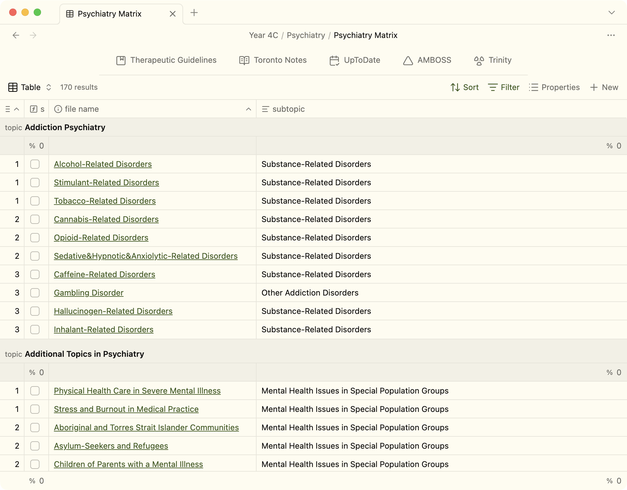 An Obsidian base with psychiatry conditions.