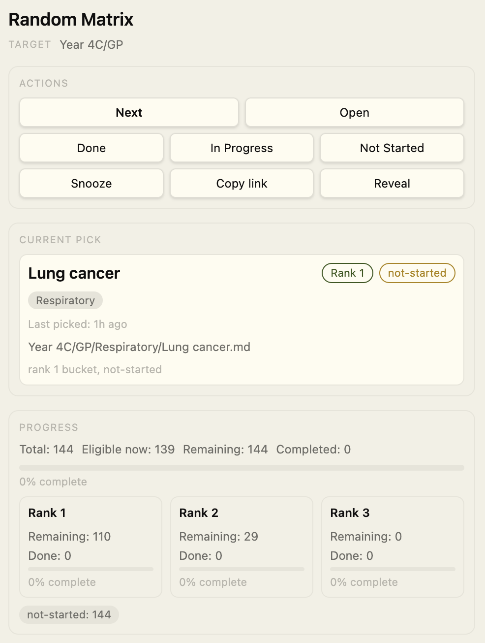 The Random Matrix extension UI.