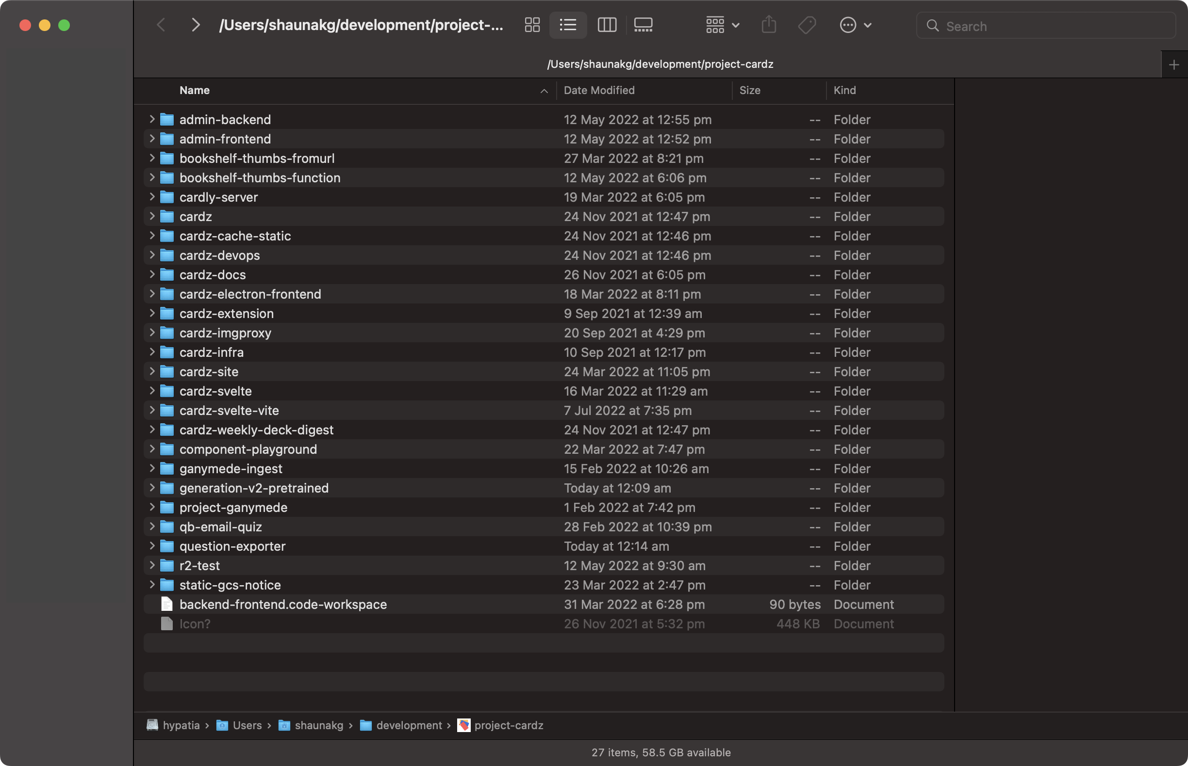 Many folders in MacOS finder.