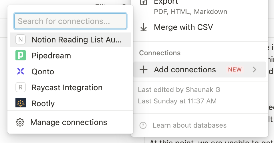 Notion add connection dialog