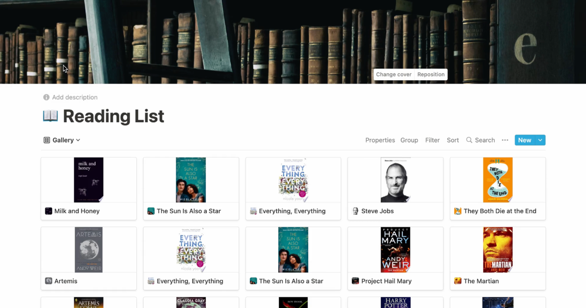 Notion Reading List integration preview.